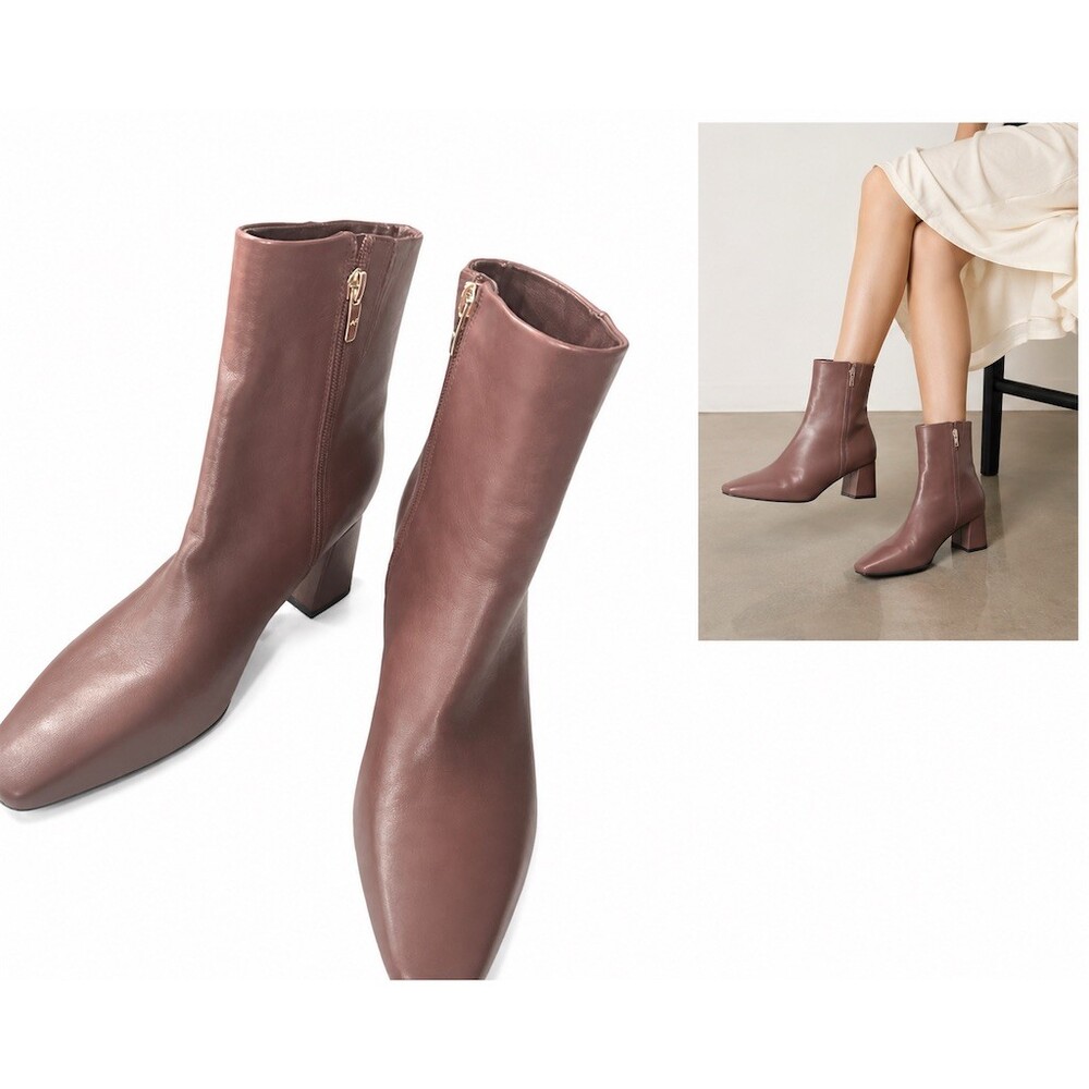 Marc Fisher Womens Ankle Booties Brown Pointed Toe Block Heel Side Zip 8M